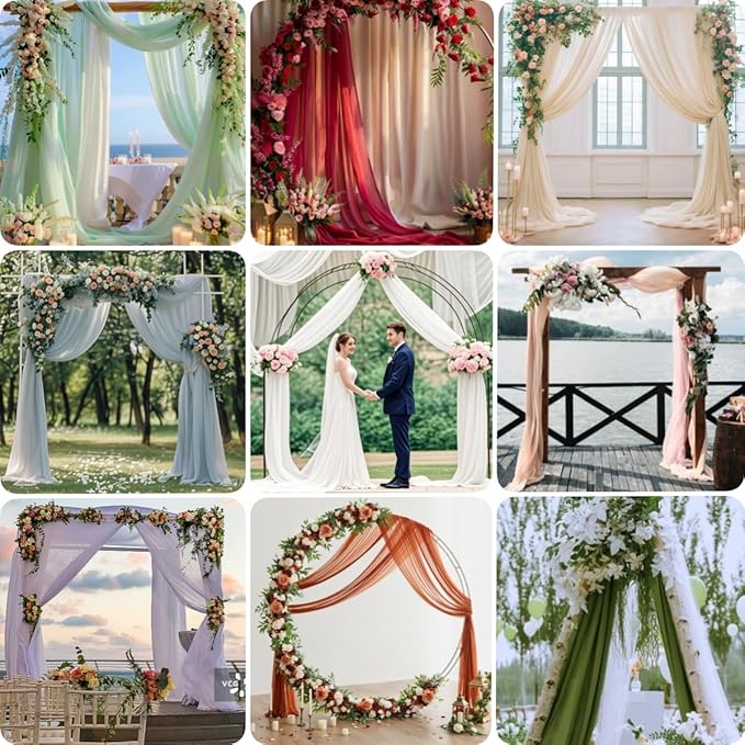 Sage Green Wedding Arch Draping Fabric 1 Panel 29" × 20FT Sheer Drapes Outdoor Curtain for Wedding Ceremony Baby Bridal Shower Arch Ceiling Backdrop Decor