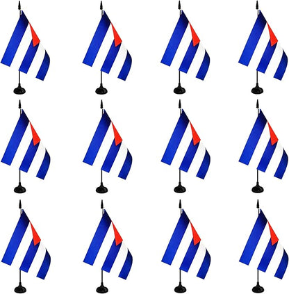 Cuba Desk Flag, 12 Pack Cuban Table Office Flag with Black Solid Pole and Stand Base, International Country Flag, Festival Celebration, Classroom Meeting Desktop Decor (Cuba)