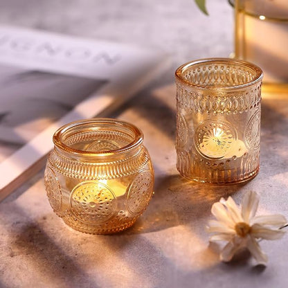 DARJEN 24Pcs Gold Votive Candle Holders - Glass Candle Holder Bulk for Table Centerpiece, Tea Lights Candle Holders for Home, Christmas Party & Wedding Shower