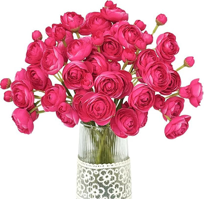 Letjolt Ranunculus Artificial Flower ROSEO Pink Silk Flowers Faux DIY Bouquet for Wedding Engagement Centerpieces Arrangements Bridal Shower Decorations Home Decor 18pcs