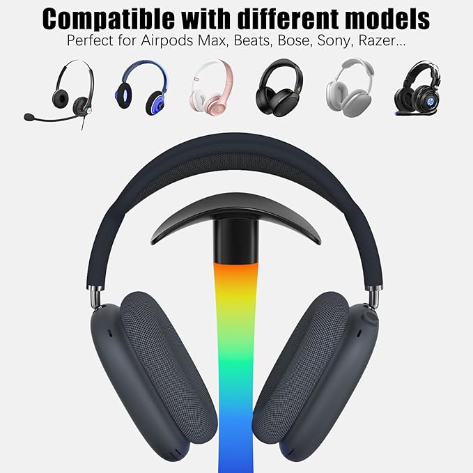Headphone Stand with Wireless Charger,Gaming HeadsetStand with RGB Light Mode,AirpodMaxStand Compatible with Airpod Pro/3/2,iPhone 16/15/14/13/12/11,Samsung,Gifts for Gamers and Music Lover