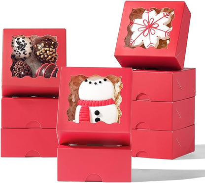 RomanticBaking 3 ¼" x 3 ¼" x 1 ½" 50PCS Chocolate Truffle Boxes for 4，Cookies Boxes Soap Boxes Donut Boxes Macaron Boxes Mini Bakery Boxes with Window Brownie Box