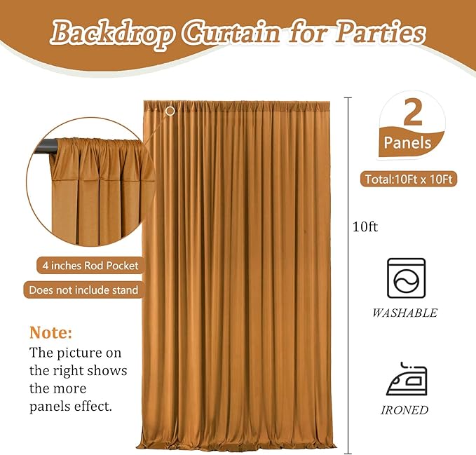 10 x 10 Feet Brown Backdrop Curtain for Partie, Background Curtains for Photoshoot, Birthday, Wedding, Halloween, Thanksgiving, Christmas Day, New Year Party Decorations 5Ft x 10Ft, 2 Panels