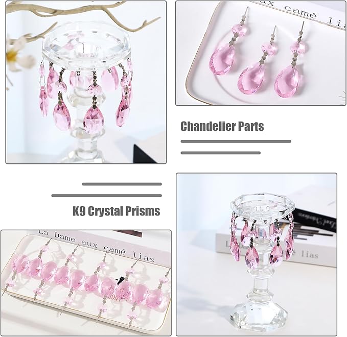 10pcs Crystal Prisms Chandelier Pink Ornament Pendants Rainbow Maker 38mm Drop Prism Hanging Prisms for Wedding Party Chrismtmas Decoration DIY Jewelry