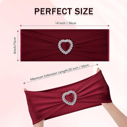 Howhic Pack of 30 Spandex Chair Sashes Bows Stretch Chair Cover Band with Buckle Slider Universal Elastic Chair Ties for Wedding Banquet Party Event Decoration (Burgundy)