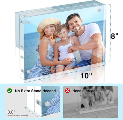 HOUSE DAY Acrylic Picture Frames 8x10, 1 Pack Magnetic 8x10 Picture Frame, Double Sided Clear 8 x 10 Photo Frame with Microfiber Cloth, Frameless FreeStanding 8x10 Frame Gift for Desktop Display