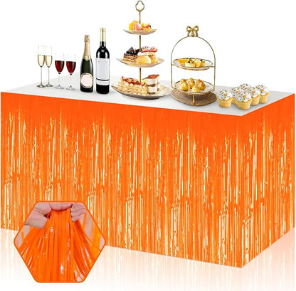 3 Pack 29x108 Inch Macaron Orange Foil Fringe Table Skirts Metallic Banner for Tinsel Streamer Garland Backdrop for Parade Floats Wedding Thanksgiving Birthday Christmas Halloween Party Decoration