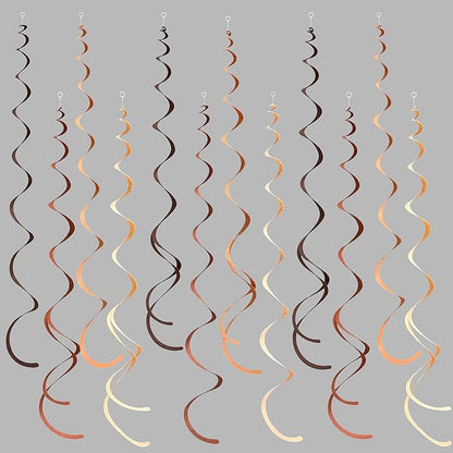 36 Pcs Brown Hanging Swirl Decorations Ombre Cream Tan Brown Felt Swirl Streamer Spiral Ceiling Garland for Boho Neutral Safari Woodland Rustic Cowboy Western Teddy Bear Birthday Baby Shower Wedding