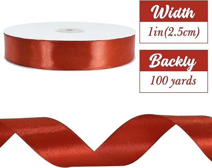 TONIFUL 1 Inch x 100yds Rust Satin Ribbon, Thin Solid Color Satin Ribbon for Gift Wrapping, Crafts, Hair Bows Making, Wedding Party Decoration, Invitation Cards, Floral Bouquets, Christmas
