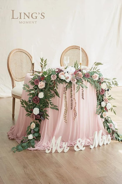 Ling's Moment 9FT Eucalyptus and Willow Leaf Garland with White Flower, Handcrafted Wedding Sweetheart Table Centerpieces Head Table Decor Arch Backdrop Decorations for Wedding | Dusty Rose & Mauve