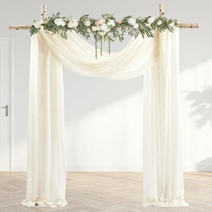 30" x 20Ft Wedding Arch Draping Fabric, 3 Panels Ivory Sheer Curtain Drapes Extra Wide & Long Backdrop Curtains for Wedding Arch Ceremony Birthday Party Decorations