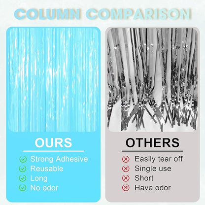 2 Pack Pastel Blue Tinsel Foil Fringe Curtains, Blue Party Decorations, Metallic Tinsel Party Streamers Backdrop for Birthday Baby Shower Gender Reveal Wedding Party Decorations