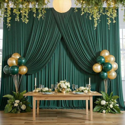 10ftx10ft Wrinkle Free Hunter Green Backdrop Curtains for Party Background, 2 Panels Silky Polyester Green Photo Backdrop Drapes Back Drop Cloth for Wedding Birthday Photography Baby Shower Decor