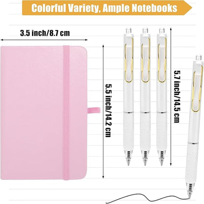Aneco 50 Sets Pocket Notebook Journals with Pens, A6 Mini Hardcover PU Leather Lined Notebooks 3.5 x 5.5 Inch College Ruled Notepad With Pen Holder for Office School Supplies, Pastel Color