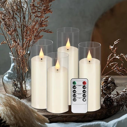 Flickering Flameless Candles Battery Operated with Remote,Led Pillar Candles with Realistic Moving Wick Candles for Halloween,Christmas,Home Decor Pack of 24 (D2.2 xH 5" 6" 7")(Ivory)