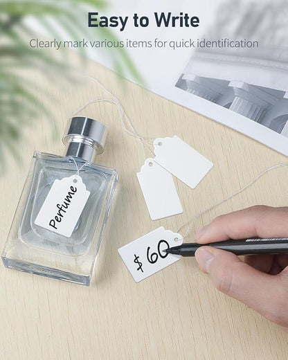 Uniclife 200 Pcs Price Tags 1.8 Inch Writable Price Labels White Price Display Tag for Pricing Clothing Jewelry Gifts Blank Hang Tag Merchandise White Marking Tags with Strings, 1.8" x 1.05"
