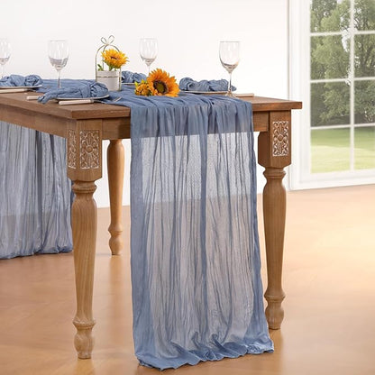 Dusty Blue Cheesecloth Table Runner 4 Pack Fall Table Runners Boho Gauze 120 Inches Blue Cheese Cloth Fall Table Decorations for Thanksgiving Marine Weddings Bridal Baby Shower Birthday Party