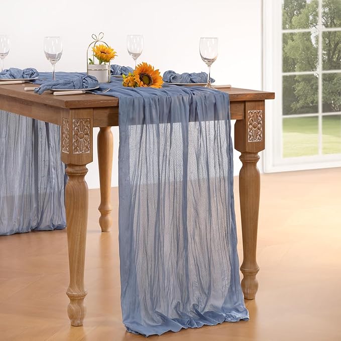 Dusty Blue Cheesecloth Table Runner Fall Table Runner Boho Gauze 120 Inches Blue Cheese Cloth Fall Table Decorations for Thanksgiving Marine Weddings Bridal Baby Shower Birthday Party