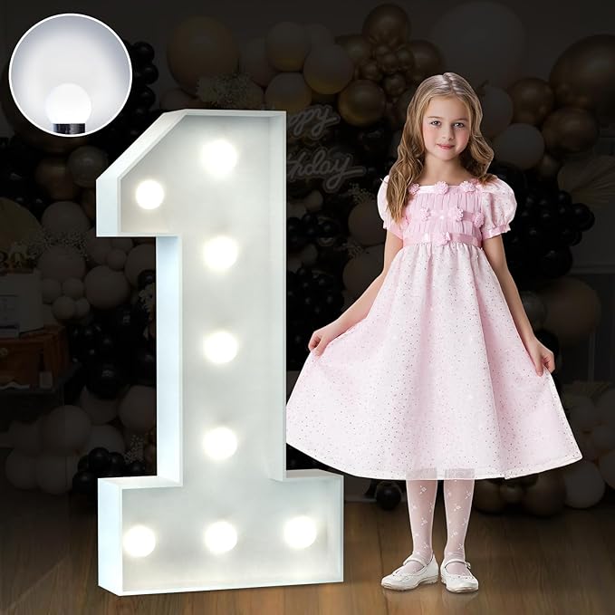 Marquee Numbers 3 Feet Tall Big Light Up Numbers First 1st 21st Wild One Happy Birthday Decorations Girl Boy White Anniversary Party Decor Large Cardboard Prop Backdrop Sign 1