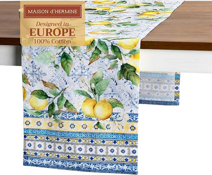 Maison d' Hermine Table Runner 100% Cotton Single Layer Table Runners 72 inches Long Decorative for Home Kitchen Dining Party Baby Shower Wedding Bridal Shower Spring Summer (Citrus, 14.50" x 72")