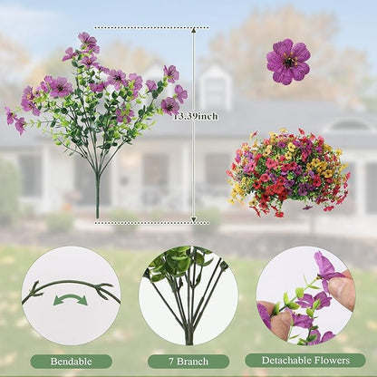 Artificial Flowers for Outdoors 12 Bundles, UV Resistant Colorful Fake Silk Flower Outdoor Planter Garden Decor Indoor Decorations