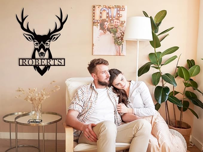 Personalized Deer Head Metal Sign | Christmas Deer | Custom Metal Deer Sign | Deer Antlers Sign | Outdoor Wall Decor | Last Name Sign | Deer Monogram | Wall Decor Rustic Home | Housewarming Gifts