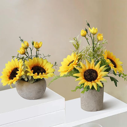 Leftover Sunflower Artificial Flowers Pot,Sunflower Decor,Flower Centerpieces for Tables,Fake Flowers in Vase for Summer Decor, Yellow Decor