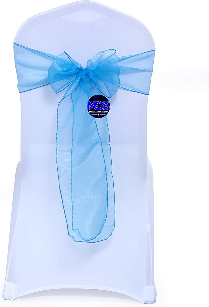 MDS Pack of 125 PCS Organza Chair Sashes Wider Dining Chair Bows Ribbon Tie Back for Wedding Party Birthday Bridal Shower Reception Event Banquet Home Chair Cover Decoration - Blue