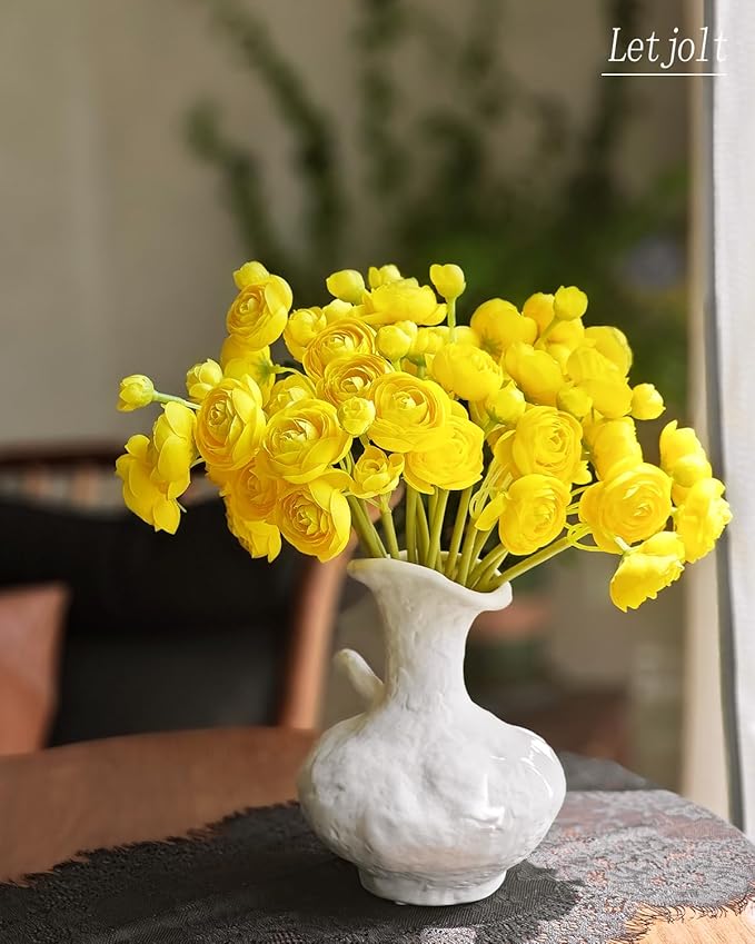 Letjolt Ranunculus Artificial Flower Yellow Silk Flowers Faux DIY Bouquet for Wedding Engagement Centerpieces Arrangements Bridal Shower Decorations Home Decor 18pcs