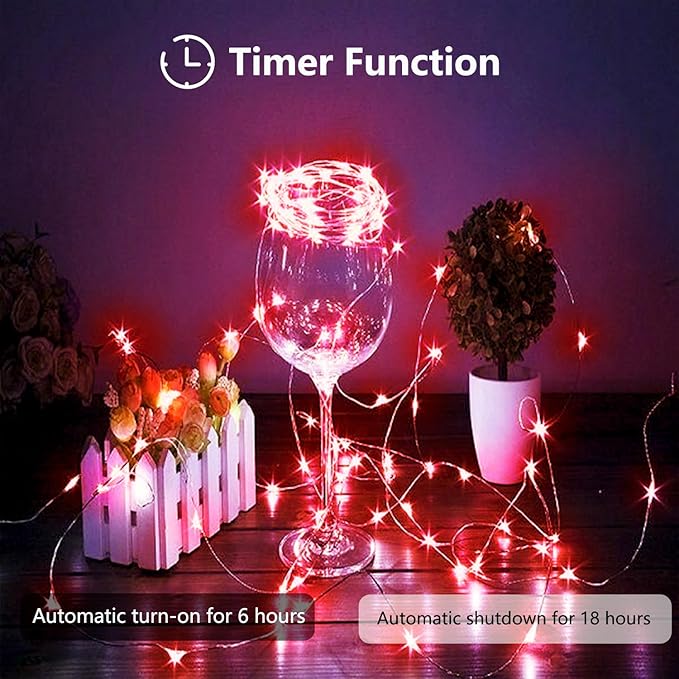 4-Pack Fairy Lights Battery Operated with Timer, 16FT 50 LED Waterproof Starry String Lights Outdoor Indoor Mini Cuttable Lights for Bedroom Home Wedding Christmas Halloween Parties Centerpiece (Red)