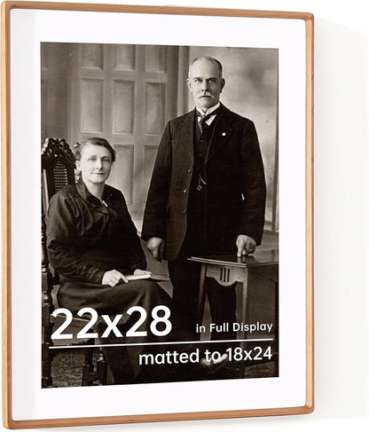 22x28 Picture Frame USA-Sourced Natural Cherry Wood Solid Original Wood Photo Frame Rounded Corner with Mat to 18x24 Picture Display with Real Glass Family Picture, Wedding Picture, Photo, Certificate