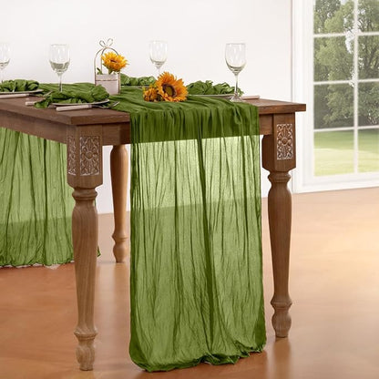 Olive Green Cheesecloth Table Runner Fall Table Runner Boho Gauze 120 Inches Green Fall Cheese Cloth Table Decorations for Thanksgiving Wedding Bridal Baby Shower Tea Party