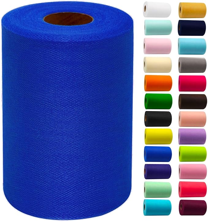 Royal Blue Tulle Fabric Rolls 6 Inch by 100 Yards (300 feet) Fabric Spool Tulle Ribbon for DIY Royal Blue Tutu Bow Baby Shower Birthday Party Wedding Decorations Christmas Craft Supplies
