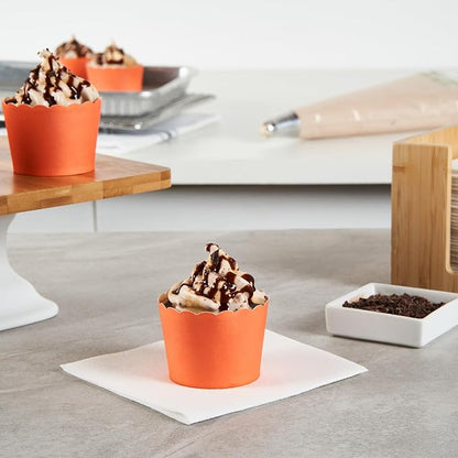 Panificio 3 Ounce Cupcake Wrappers, 200 Scalloped Baking Cups - Oven-Ready, Greaseproof, Orange Paper Cupcake Liners, Disposable, For Birthdays, Baby Showers, Or Weddings - Restaurantware
