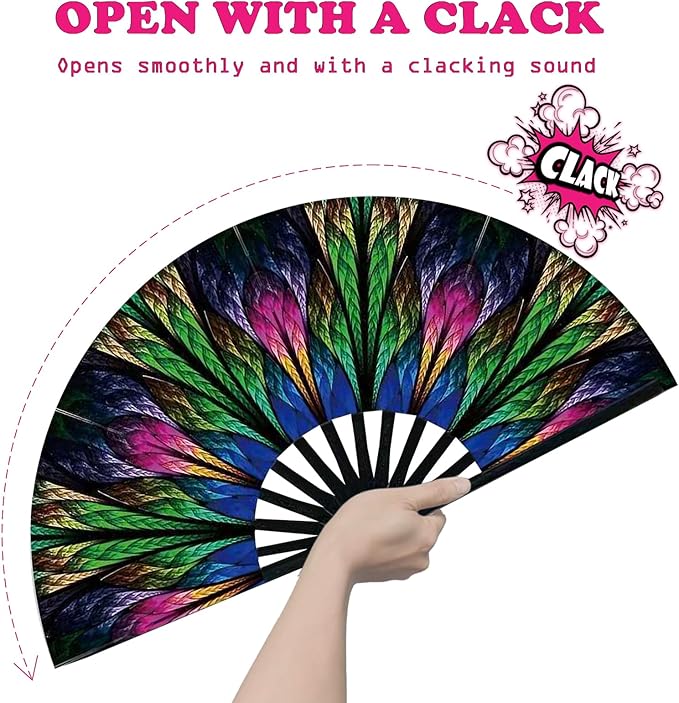 Rave Fan, Large Folding Hand Fan for Women and Men, Popping Fans for Line Dancing for Raves, EDM, Dance Party, and Home Decoration