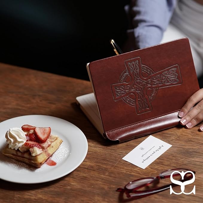 SETTINI® Lined Journal - Celtic Cross Journal for Writing Gift Set - Hardcover Vegan Leather, Includes Luxury Pen in a Unique Pen Holder, 192 Pages, 6 x 8.5 inches, Bible Journal, Birthday Gift