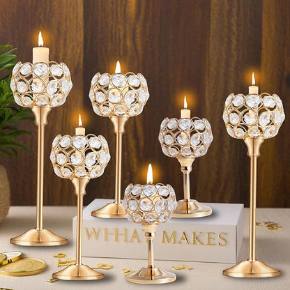 Crystal Candle Holders Set of 16 for Wedding Centerpieces Gold Or Silver Candle Holders Bulk Decorative Tealight Candle Holder for Wedding, Party,Table Centerpieces Decoration (Golden, 2 Sets(6 Pcs))