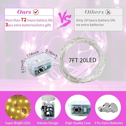 8 Pack Pink Fairy Lights 7Ft 20 LED Twinkle String Lights 3 Modes Battery Operated Waterproof Firefly Starry for Mason Jar Party Wedding Christmas Valentines Day Table Centerpieces