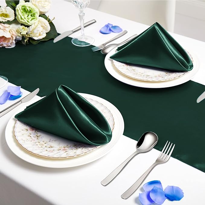 Horbaunal 16 Pack Forest Green Satin Napkins 17 x 17 Inch, Square Soft Table Dinner Napkins, Silky Cloth Napkins Table Decoration for Weddings Banquets Parties