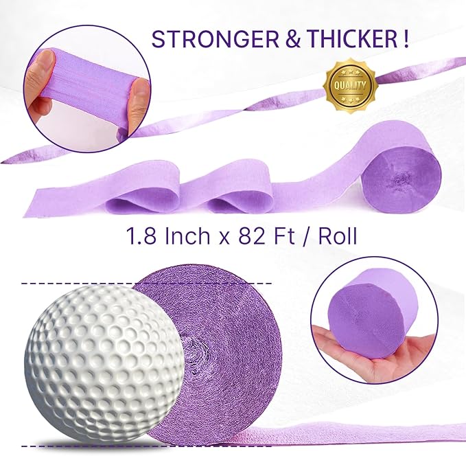 PartyWoo Pink and Purple Crepe Paper Streamers 4pcs 328ft Pack of Light Pastel Baby Pink and Purple Crepe Paper Streamers for Birthday Gender Reveal Baby Shower Princess Butterfly Party Decorations