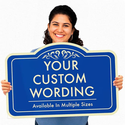 Custom Decorative Outdoor Metal Sign - Personalized Aluminum Driveway Sign, Waterproof, Made in USA - Design 1 Blue Steel, 18x12 In
