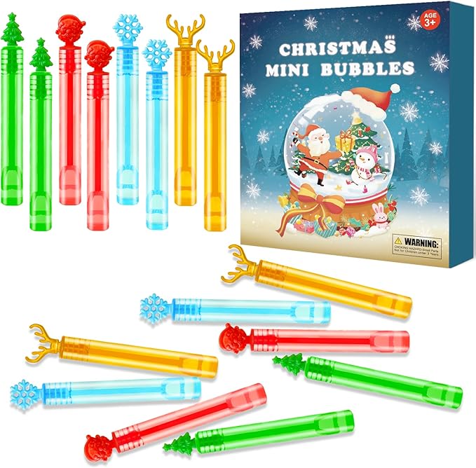 Christmas Party Favors Goodie Bags Stocking Stuffers for Kids 32 Pack, Small Mini Bubbles Wand Toys Gifts for Toddlers, Christmas School Classroom Party Supplies Prizes Treats Trinkets for Students
