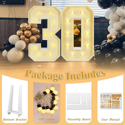 Marquee Light Up Numbers: 3FT Large Decorative Letters Signs for Party Decorations Baby Shower Birthday Wedding Engagement Anniversary, 3 Feet Tall Pre-Cut DIY Foamboard Number 0 - Easy to Assemble