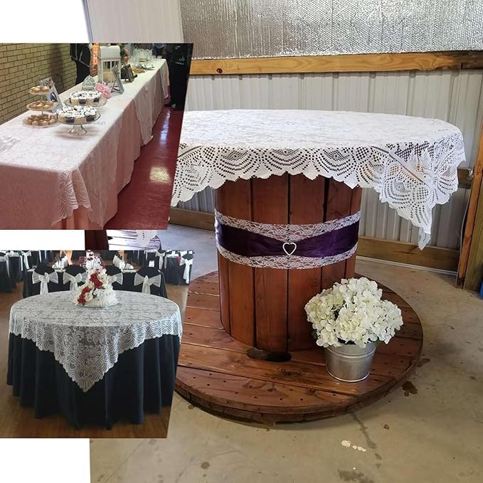 Efavormart 54" x 54" White Jolly Good Lace Table Overlay for Table Decoration