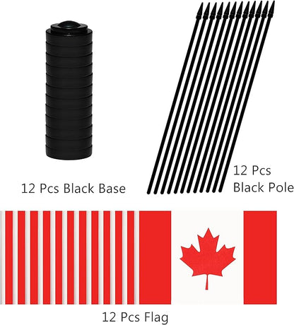 12 Pack Canada Desk Flags Set, Canadian Small Mini Table Office Flags With 12" Solid Black Pole, Black Base and Spear Top, Miniature Desktop Flag, Home Decoration, Office Decoration, Festival