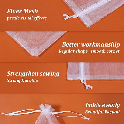 Hopttreely White Sheer Organza Bags, 4x6 inch 50PCS Mesh Bags Drawstring Gift Bags Jewelry Pouches for Candy Wedding Favors, Jewelry, Festival, Makeup