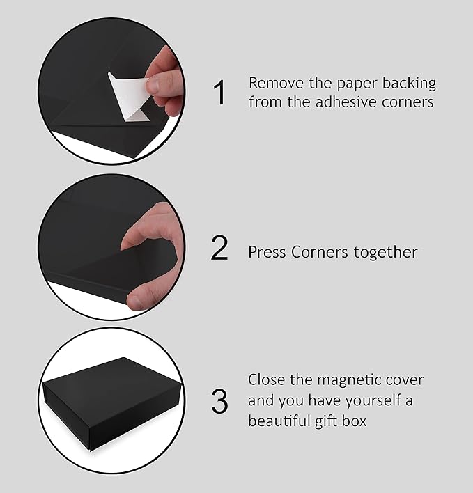 5 Pack Black Hard Gift Box with Magnetic Closure Lid 7" x 5" x 1.6" Rectangle Boxes For Gifts With Black Glossy Finish (Black, 5 Boxes)