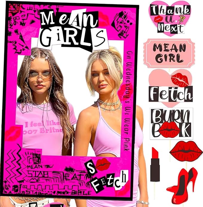 LaVenty Mean Girls Party Photo Booth Props Frame Mean Girls Party Decoration Y2k Birthday Party Decorations Hot Pink Girl Birthday Party Supplies