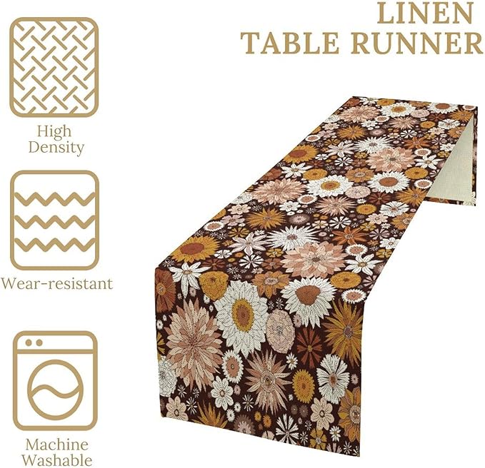 Boho Floral Table Runner, Vintage Country Farmhouse Daisy Flowers Modern Kitchen Dining Room Decoration for Indoor and Outdoor Wedding Party Banquet Table Runner 13x120 Inch