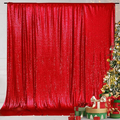 Eternal Beauty Red Sequin Backdrop, 7x7 Ft Glitter Background Curtains for Christmas Shimmer Photography Party Wedding Birthday Back Drop Decor